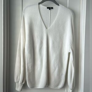 1.State Sweater Womens Size Large White Ribbed Balloon Sleeve Knit